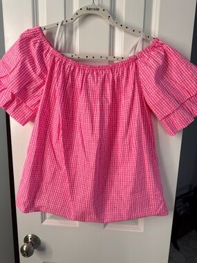Lilly Pulitzer Hot Pink Gingham Off-Shoulder Top